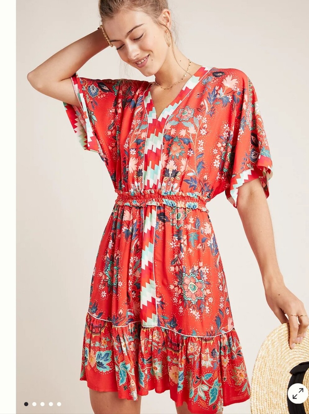 Farm Rio Anthropologie Jane Mini Dress Women's Size Large Boho Floral